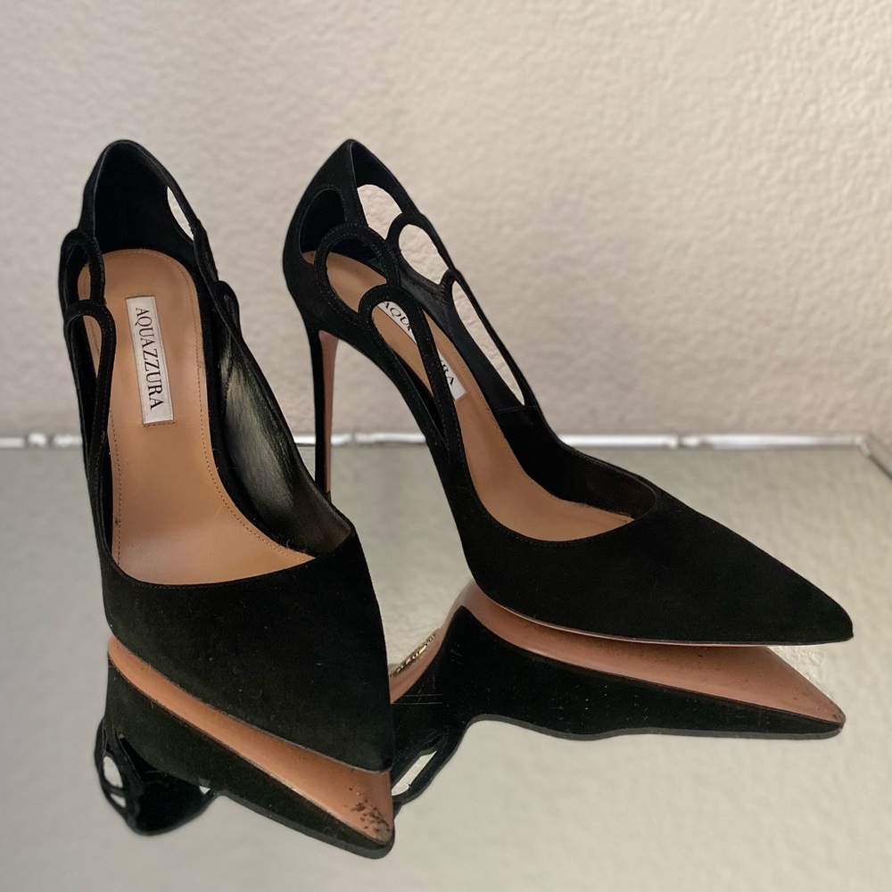 Aquazzura Black Suede Pointed-Toe Stiletto Pumps - Picture 6 of 10